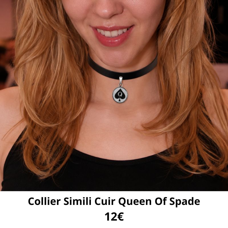 collier simili cuir queen of spade